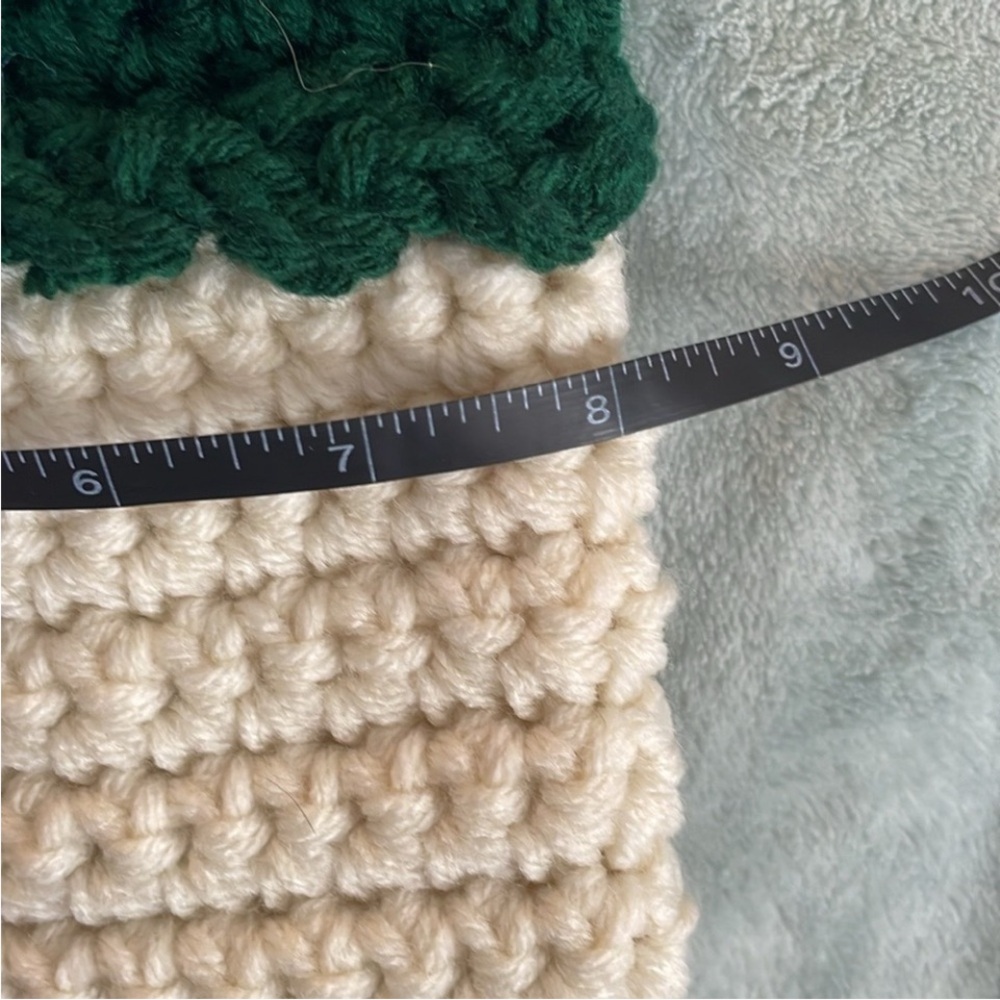 Handmade Crochet Christmas Stocking Cream Green Chunky Knit 2 Skein Christmas - Picture 13 of 17